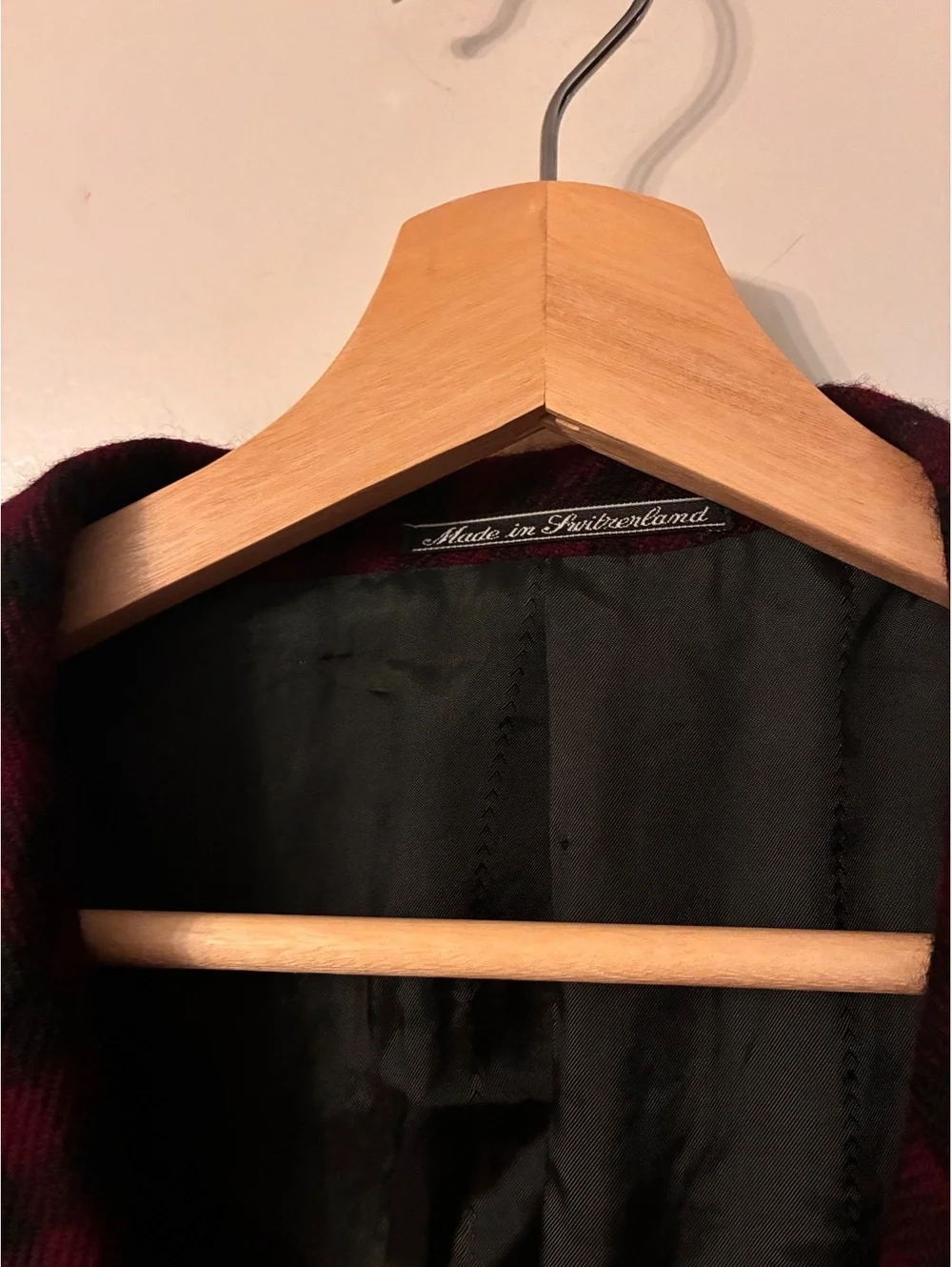 Vintage 90s V2 by Versace Burgundy Plaid Virgin Wool Blazer Switzerland